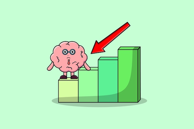 Brain cute businessman mascot character with a inflation chart cartoon style design