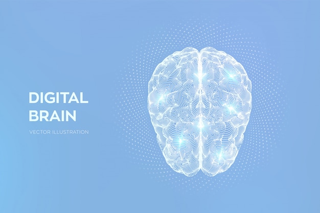 Brain. digital brain with binary code. neural network.