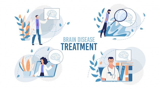 Brain Disease Treatment Set with Doctors Scene