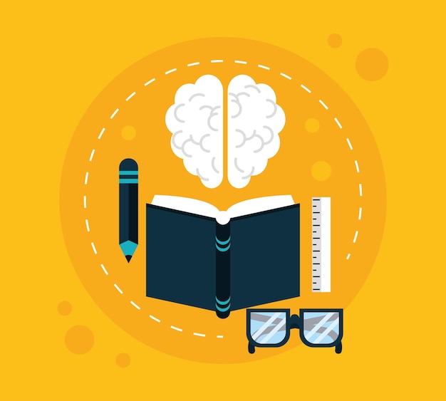 Brain and education set icons