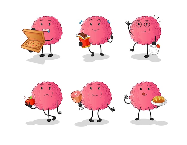 Brain food set character. cartoon mascot vector