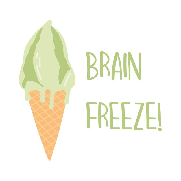 녹색 아이스크림 귀여운 벡터 일러스트와 함께 뇌 동결 포스터