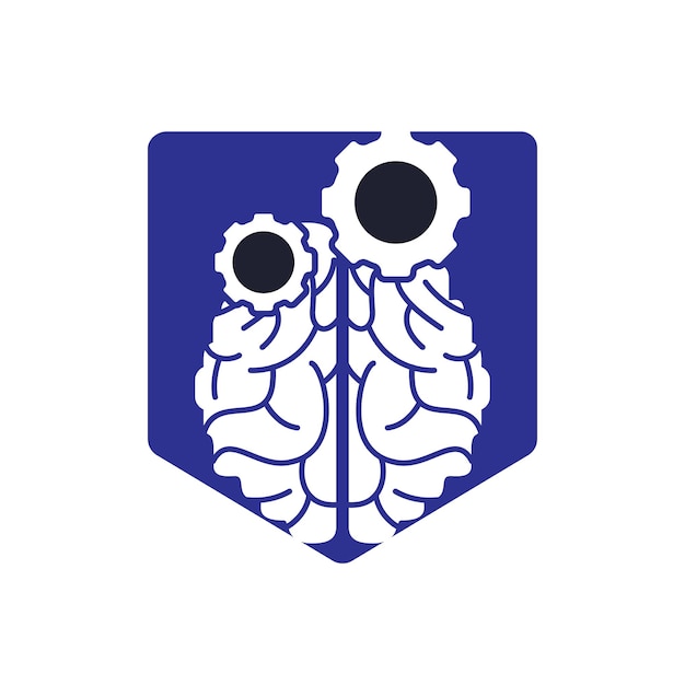 Brain and gear cog vector logo design