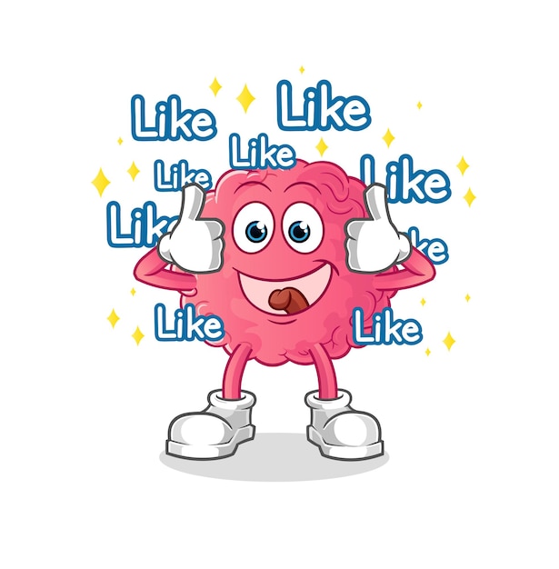 Brain give lots of likes. cartoon vector