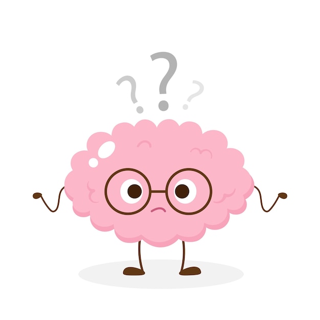 Vector brain in glasses with question mark