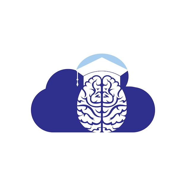 Brain and graduation cap with cloud icon design