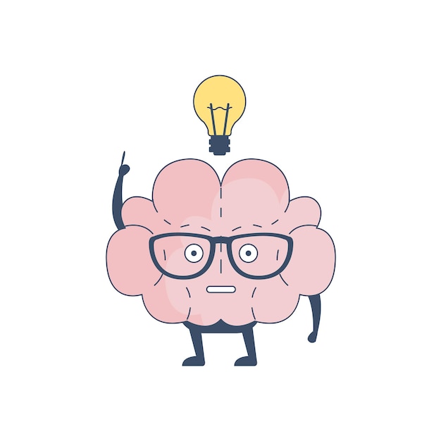 Vector brain has and idea comic character representing intellect intellectual activities of human mind cartoon flat vector illustration