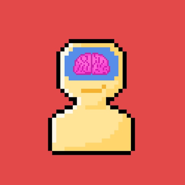 brain in head with pixel art style