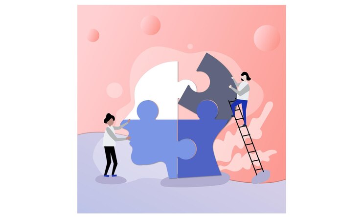 Vector brain on head with woman with puzzle psychology brain vector illustration post