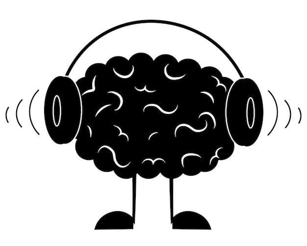 Vector brain in headphones listening to music