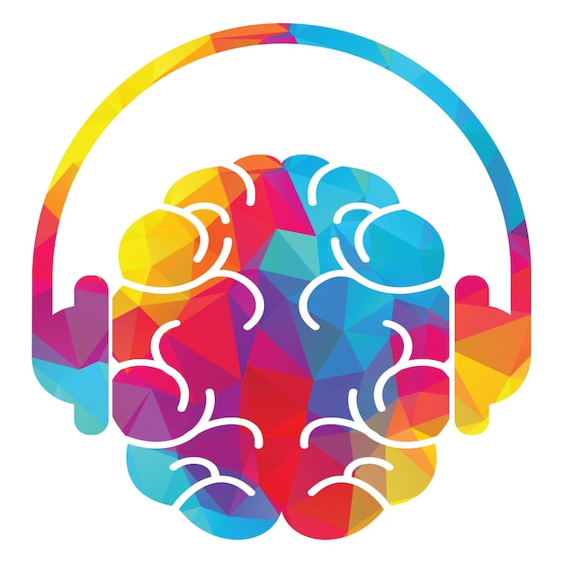 뇌와 헤드셋 로고 컨셉 디자인 뇌 팟캐스트 아이콘 로고 디자인