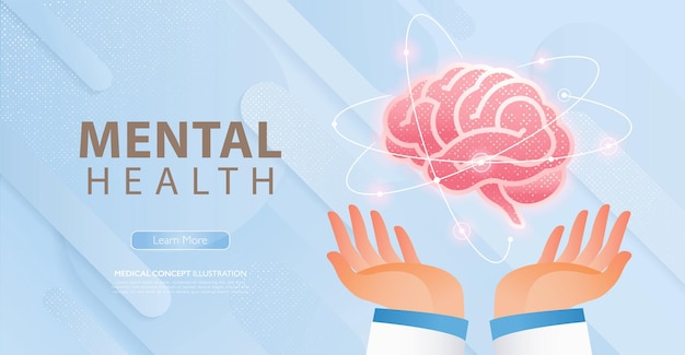 Vector brain health care and mental health concept banner