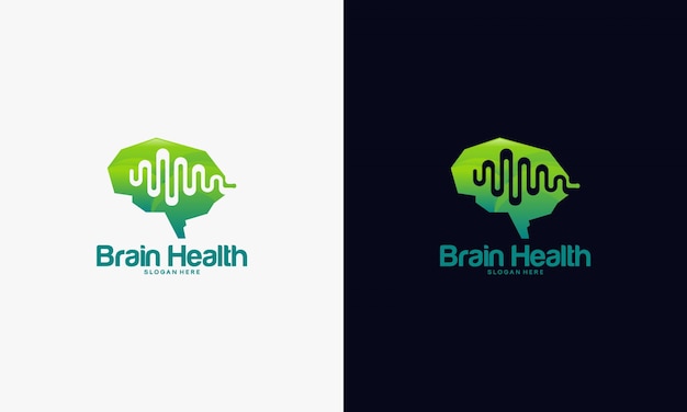 Concetto di design del logo brain health, design del logo del cervello, design del logo pulse