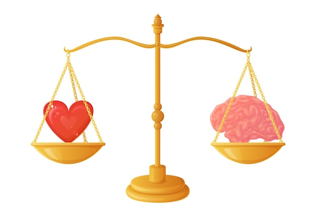 Vector brain heart balance illustration concept equince or balance hard to make choice symbol