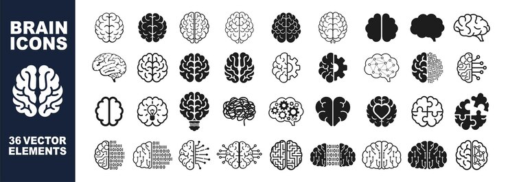 Brain icons set Brain icons collectie bevat geest cognitie denken en Ai