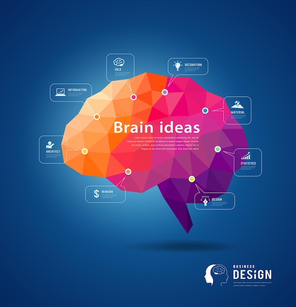 Vector brain idea geometric info graphics design blue background vector illustration