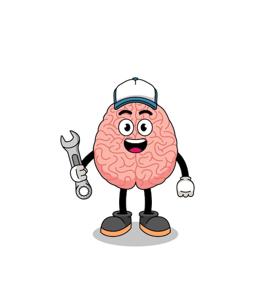 Brain illustration cartoon as a mechanic character design