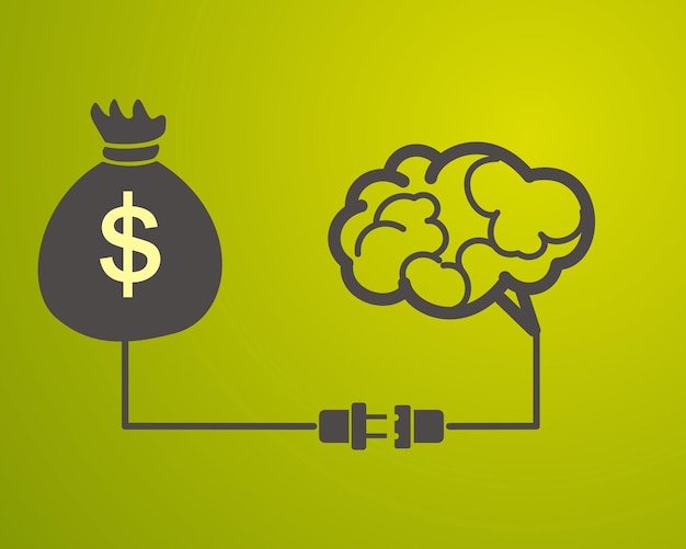 The brain is connected to a bag with money motivation concept