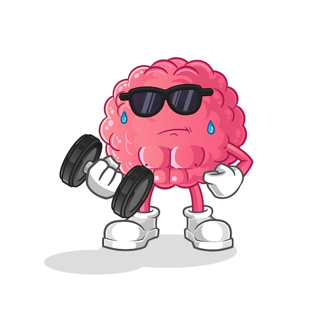 Brain lifting dumbbell . cartoon character