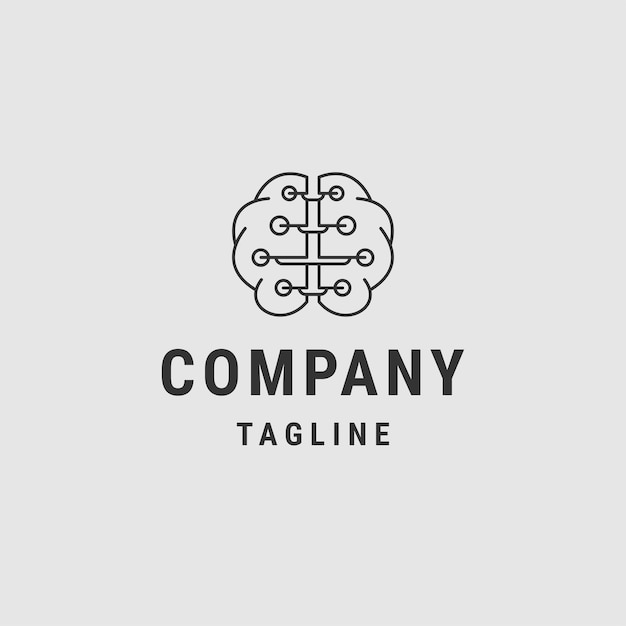 Brain line logo icon design template flat vector