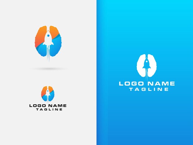Дизайн логотипа мозга с ракетой логотип мозга ракеты