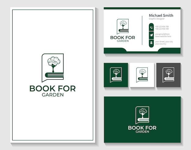 Brain logo with book illustration and branding design.