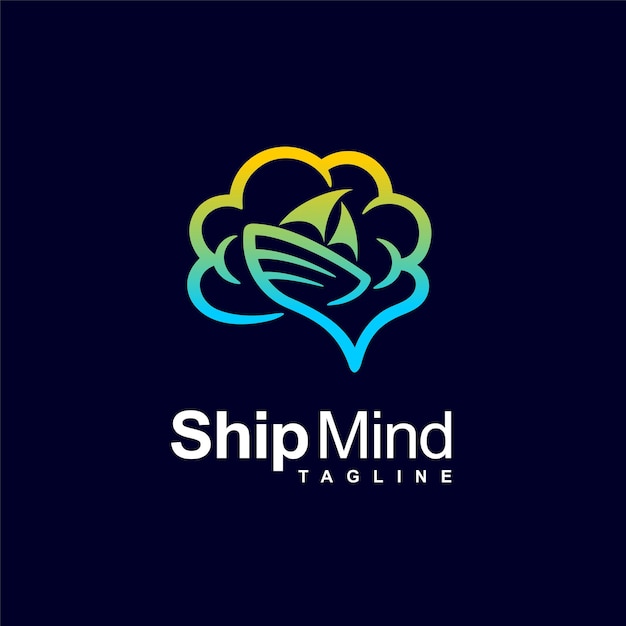 Vector brain logo with ship concept