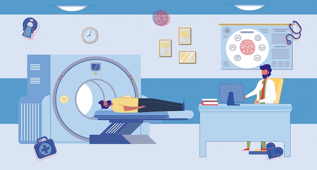 Vector brain magnetic resonance imaging procedure room.