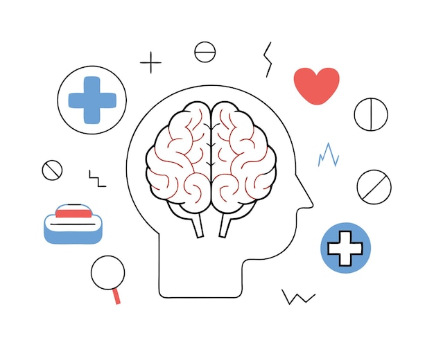 Brain menselijke anatomie biologie orgaan lichaam systeem gezondheidszorg en medische hand getekende illustratie