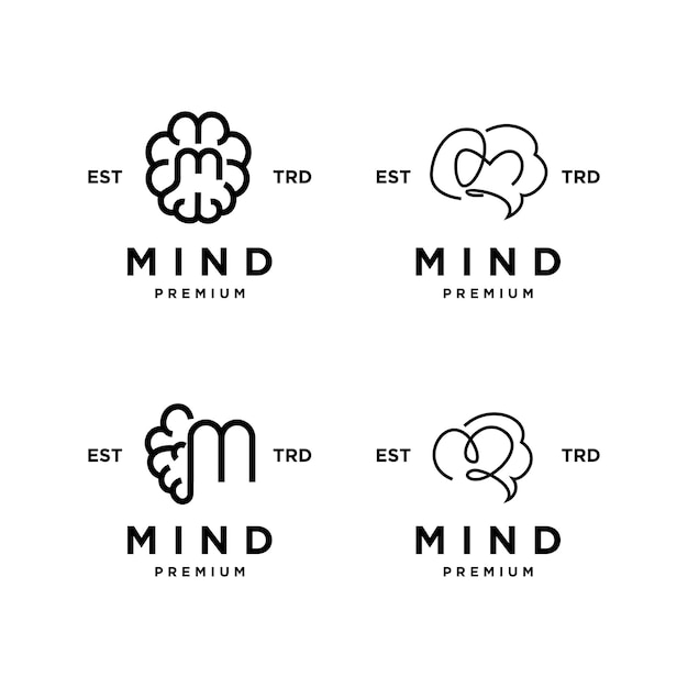 Vector brain mind m letter logo icon design illustration