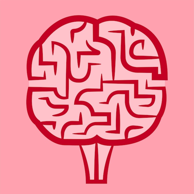 Brain or mind side view line art color, Human brain illustration.