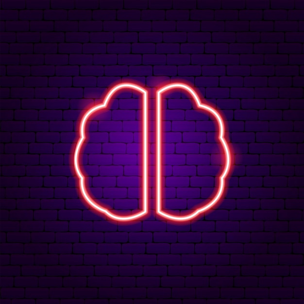 Brain neon label. vector illustration of knowledge promotion.