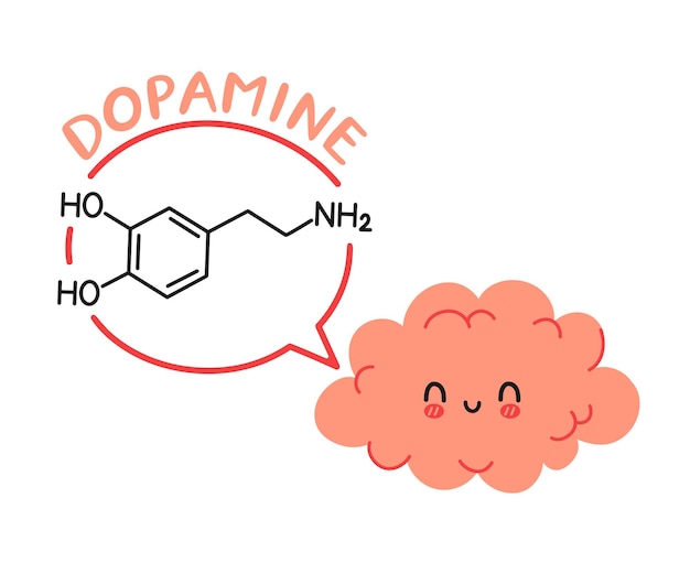 Вектор Характер органа мозга и формула дофамина в речевом пузыре