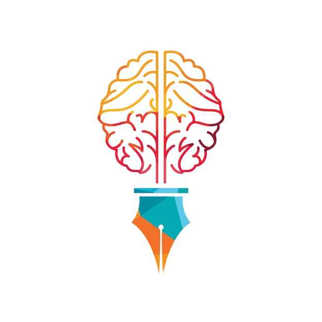 Brain pen vector logo design template Smart creative education logo concept