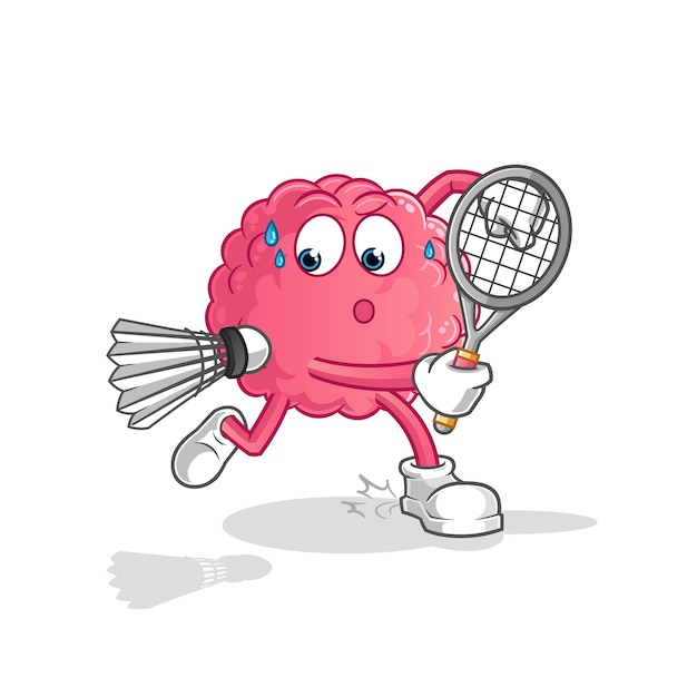 Brain playing badminton illustration. character 