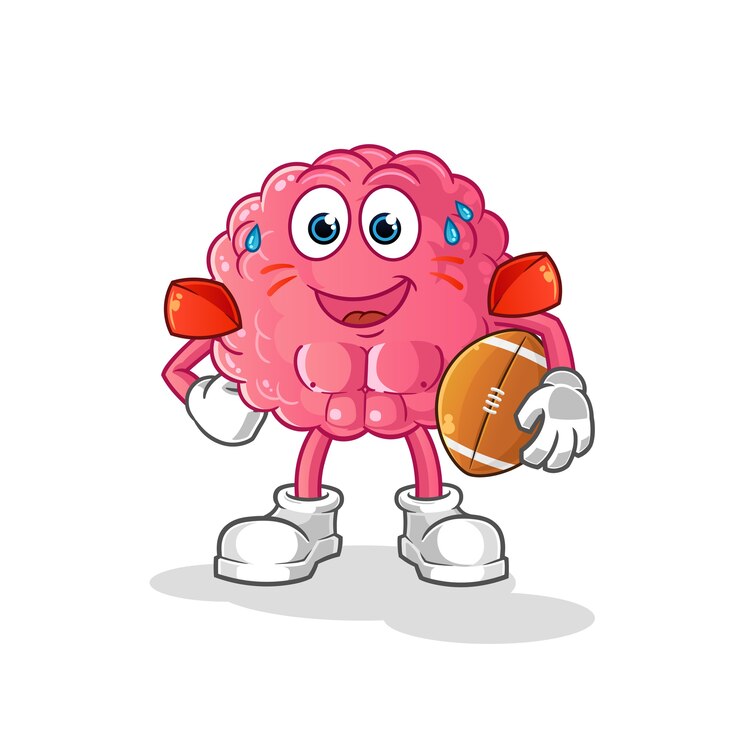 Brain playing rugby character. cartoon mascot 