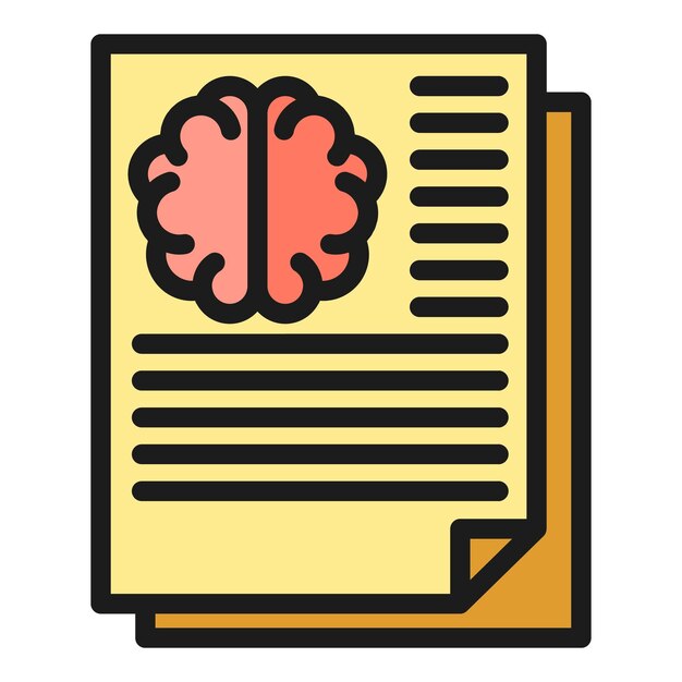 Brain report icon outline vector health data medical information color flat