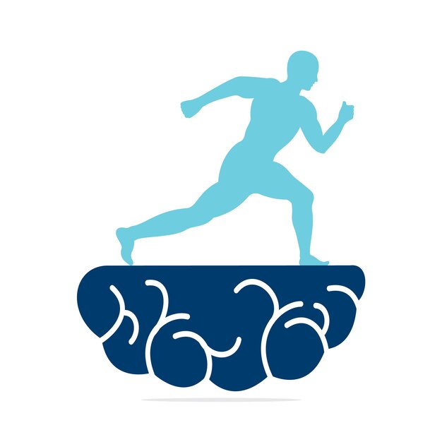 Vector brain runner logo vector design athlete runs on brain vector template design