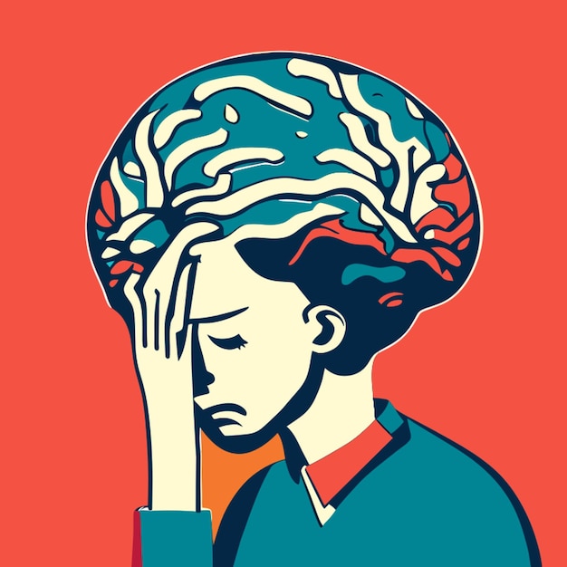 brain sad vector illustration flat