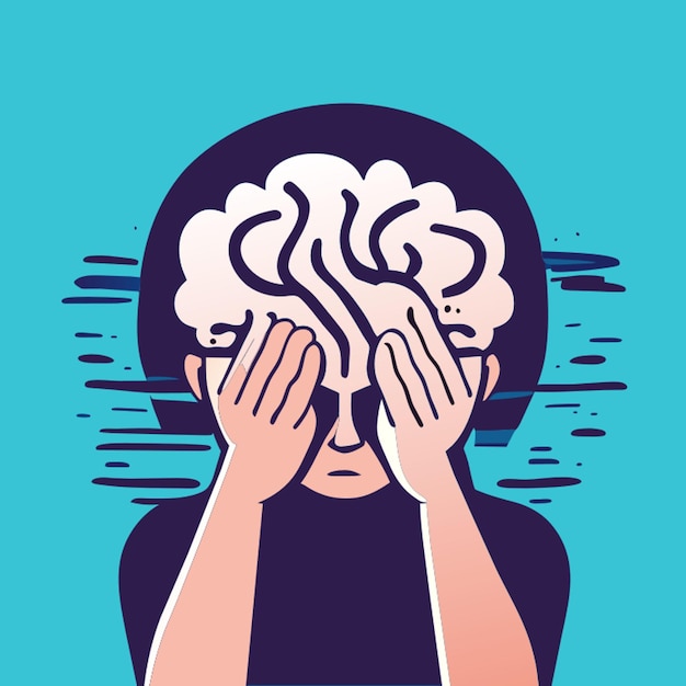 Vector brain sad vector illustration flat