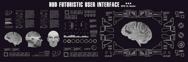 Scansione cerebrale accurata riconoscimento facciale tecnologia biometrica scansione cerebrale 3d low poly interfaccia utente touch grafica virtuale medica hud