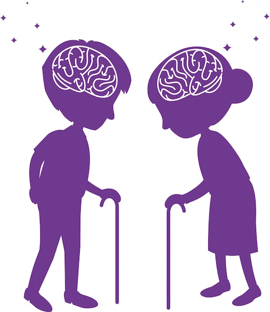 Вектор Мозг в головах старше в тему всемирного дня болезни альцгеймера изолирован на иллюстрации белого фона