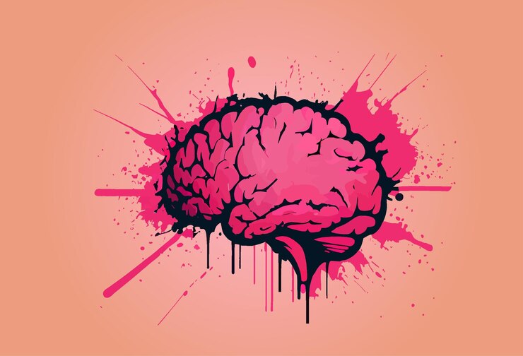 Vector brain spraypainted with smudges human brain isolated vector illustration pink background