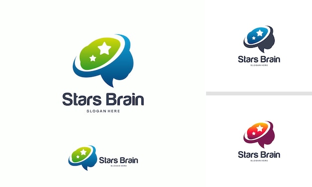 Brain Stars 로고 디자인 개념 벡터, Brilliant and Brain 로고 템플릿 디자인