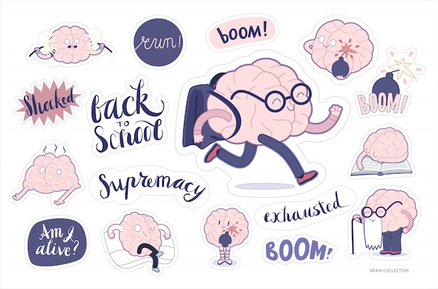 Vector brain stickers education and stress set