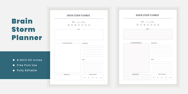 Brain storm planner  tracker logbook journal and minimalist printable pages