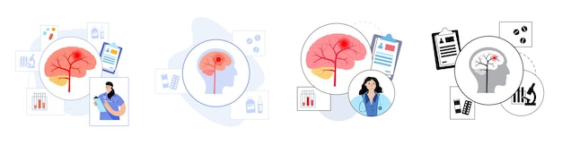 Vector brain stroke hemorrhagic and ischemic problem pain in human head ischemia and thrombosis disease