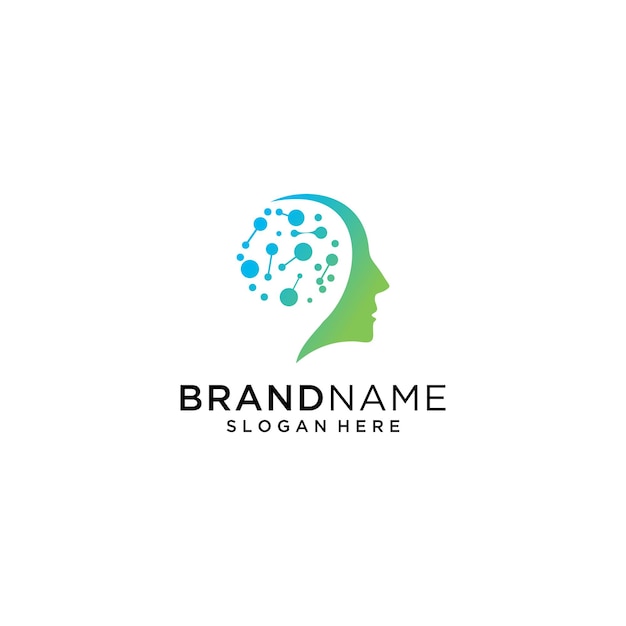 brain tech mind data logo design template