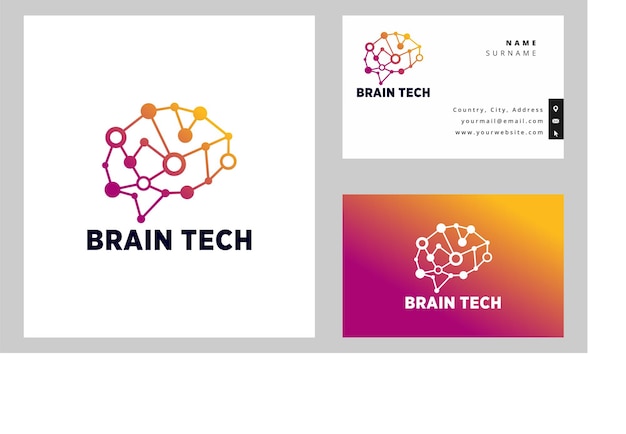 Brain tech минималистский логотип и шаблон дизайна визитной карточки