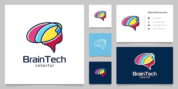 Brain technology colorful with line art style logo design